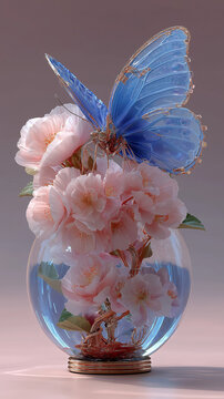 AI generator images of  Home decor items that simulate butterflies and flowers inside a glass dome are popular collectibles or gifts for those who appreciate nature-themed art.