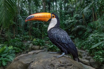 Fototapeta premium Toucan bird sitting on rock jungle.