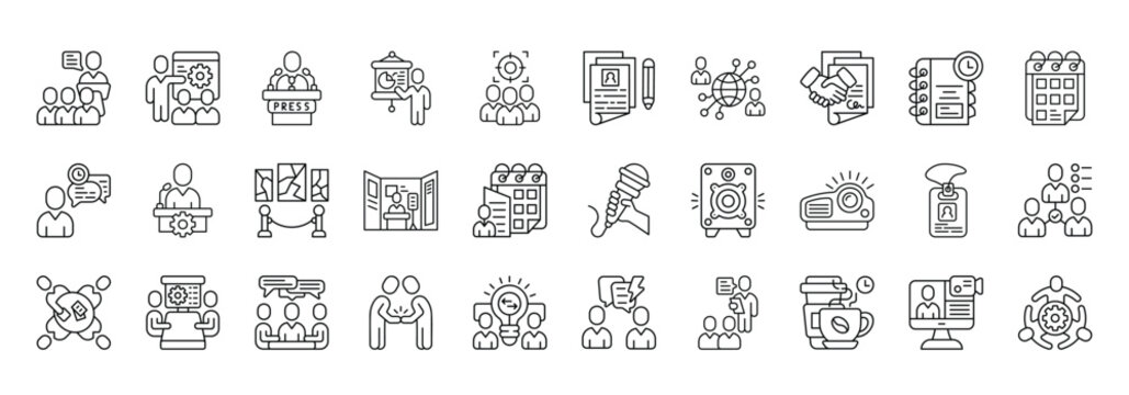 Conference Icon set Collection in Line Style. seminar, workshop, presentation, audience, registration