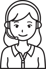 Obraz premium Hand Drawn Female Customer Service Agent Black and White Avatar Illustration in Minimal Line Art Style Design