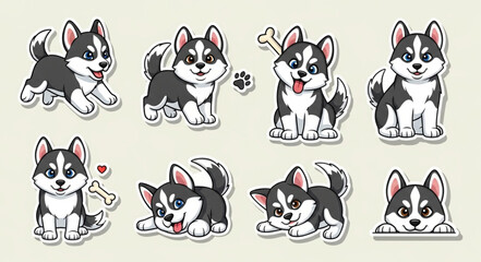 Cute Husky Puppies Collection Various Poses and Expressions. © Putra