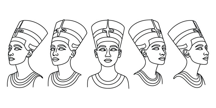 Ancient Egyptian Queen Nefertiti Line Art Portrait Set