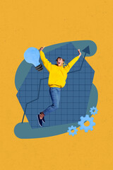 Fototapeta premium 3d sketch image vertical collage of happy businesswoman businessman receive arrow development gearwheel optimization progress