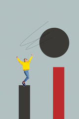 Banner zine image 3d vertical collage of happy businessman businesswoman stand chart development...