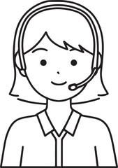 Hand Drawn Female Customer Service Agent Black and White Avatar Illustration in Minimal Line Art Style Design