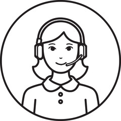 Obraz premium Hand Drawn Female Customer Service Agent Black and White Avatar Illustration in Minimal Line Art Style Design