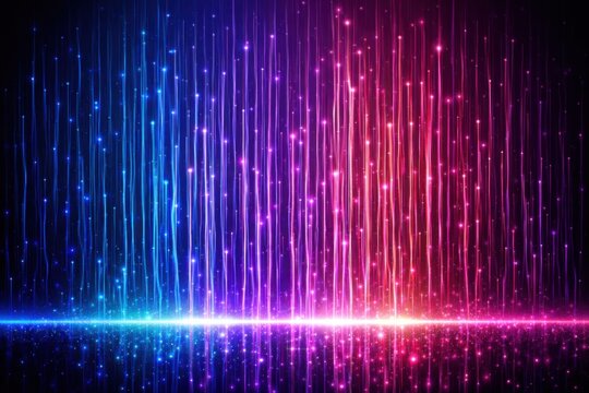 Colorful neon light streams with glowing particles forming radiant energy spectrum and futuristic digital background with vibrant vertical luminous motion.