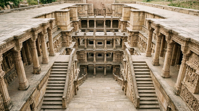 Historic Rani Ki Vav stepwell architecture in Gujarat, India, showcasing ancient water management design and UNESCO heritage monument.