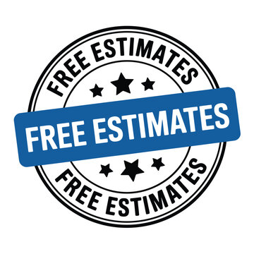 A circular badge promoting free estimates with blue and white design