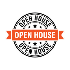 Fototapeta premium Vintage style open house circular badge with red ribbon banner