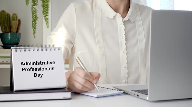 Happy Administrative Professionals Day. Professional woman as an administrative assistant. Ideal for secretarial work and corporate content. Represents the concept of gender equality in the workplace