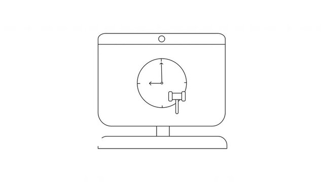 Computer Screen with Clock and Gavel Illustration.