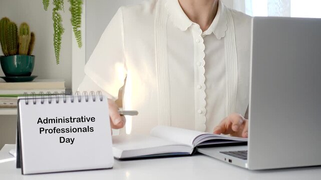 Happy Administrative Professionals Day. Professional woman as an administrative assistant. Ideal for secretarial work and corporate content. Represents the concept of gender equality in the workplace