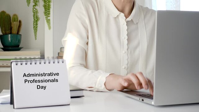 Happy Administrative Professionals Day. Professional woman as an administrative assistant. Ideal for secretarial work and corporate content. Represents the concept of gender equality in the workplace