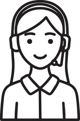 Obraz premium Hand Drawn Female Customer Service Agent Black and White Avatar Illustration in Minimal Line Art Style Design