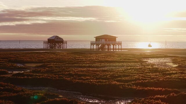 Les Cabanes Tchanqu&eacute;es, sur l'&icirc;le aux Oiseaux, au milieu du Bassin d'Arcachon en Gironde sont l'une des attractions touristiques les plus visit&eacute;es.
