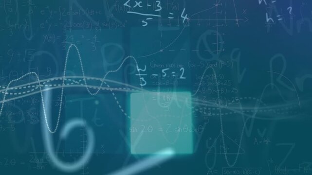 Animation of mathematical equations over dna strand on black background