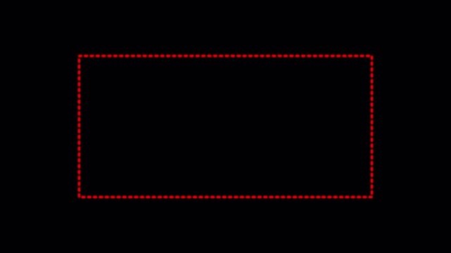 Dotted line rectangle frame animation on transparent background. Animation of a dotted line path from left to right point. border frame dotted line animation. 4k video with Alpha Channel