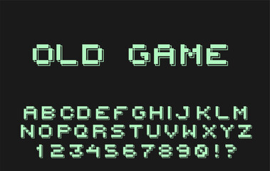 Fototapeta premium Old Game Pixel Font - Retro 8-Bit Gaming Alphabet in Green on Black Background