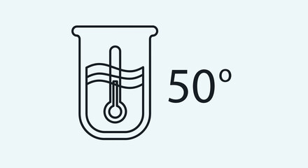Laboratory Beaker with Thermometer and 50 Degrees Celsius Temperature Reading, Clean Vector Illustration for Science and Education Concepts