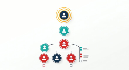 Fototapeta premium Organizational Chart with Colorful Circles and People Icons