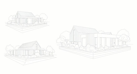 Fototapeta premium Modern House Design Sketches, Architectural Blueprint, Exterior View