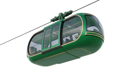 Isolated stylish green cable car gondola for efficient and comfortable aerial passenger transport. © Eva