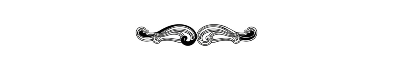 Fototapeta premium Abstract illustration of a curly decorative mustache on black backdrop