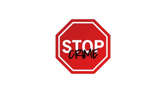 Stop Crime Warning Sign, Transparent Background. 4K resolution.
