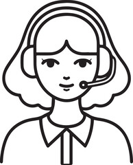 Obraz premium Hand Drawn Female Customer Service Agent Black and White Avatar Illustration in Minimal Line Art Style Design