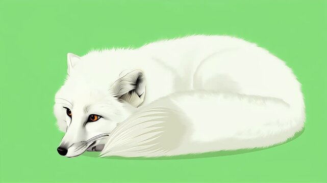 White arctic fox illustration on green background