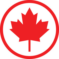 Red Maple Leaf in Circular Border for National Symbol and Pride Concept, travel branding, seasonal marketing campaigns, cultural symbols, and modern digital interfaces.