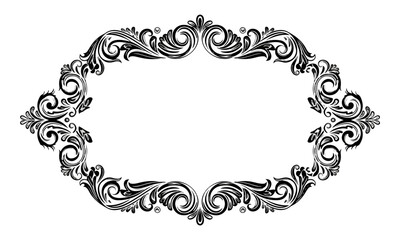 Vintage Black Ornamental Filigree Frame on White Background