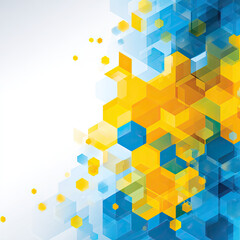 Abstract yellow and blue geometric hexagon shapes with transparent