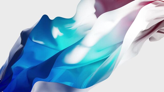 3d render of abstract art video animation with surreal drapes blankets tissue in organic curve wavy lines forms in transformation process in blue pink purple gradient color on white background