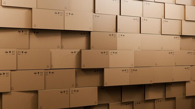 Endless Seamless Loop 3d Animation of Cardboard Boxes Wall Logistics Background