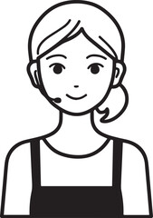 Obraz premium Hand Drawn Female Customer Service Agent Black and White Avatar Illustration in Minimal Line Art Style Design