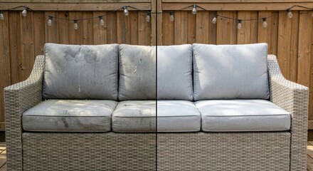 Plakat Outdoor patio sofa before and after cleaning transformation.