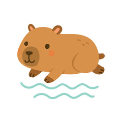 Cute capybara character illustration with soft colors, adorable wildlife mascot ideal for nursery decor, children products, animal themed graphics and playful design.