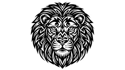 Fototapeta premium Intricate lion head illustration in black and white against a clean white background