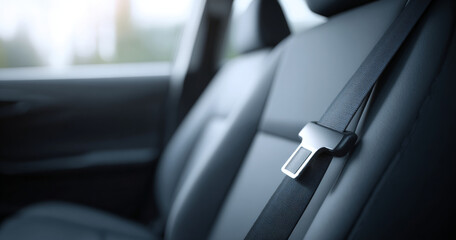 Obraz premium Close-up of car seatbelt on leather seat