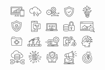 Fototapeta premium Collection of icons representing various aspects of modern technology and business operations