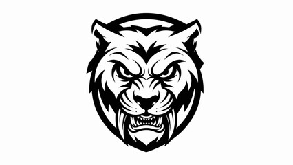 Obraz premium Bold black and white illustration of a roaring feline predator against white background