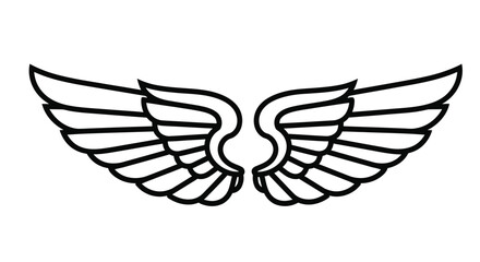 A pair of stylized wings depicted in a simple black and white line art illustration