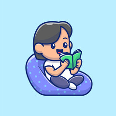 Cute Woman Reading Book on Sofa Cartoon