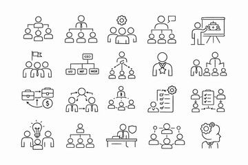Fototapeta premium Diverse organizational and teamwork structure concepts illustrated in icons