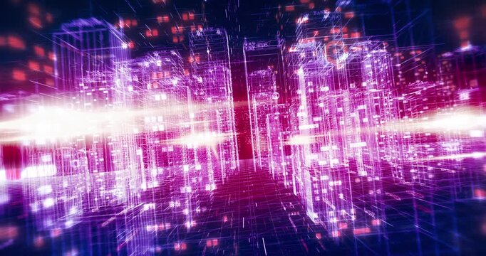 Digital city wireframe and earth connectivity for technology concept. Technology Related 3D Animation.