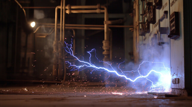 AI generator images of Arc flash, or electrical bursts in industrial control cabinets, are the sudden release of electrical energy through the air, caused by a short circuit between electrical conduct