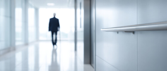 Fototapeta premium Blurred businessman walking in modern hallway