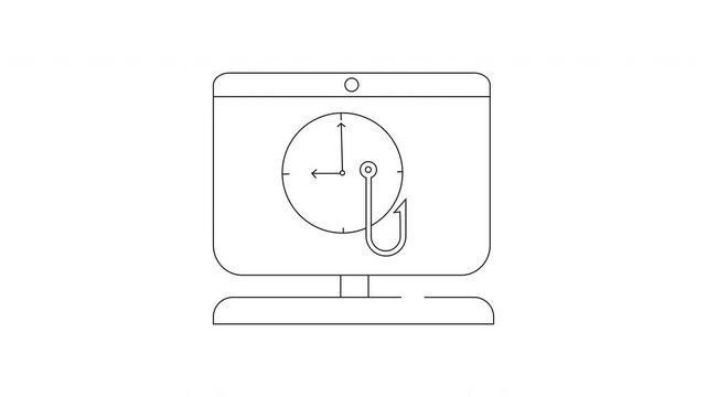 Time Theft Concept - Clock and Hook on Computer Screen.